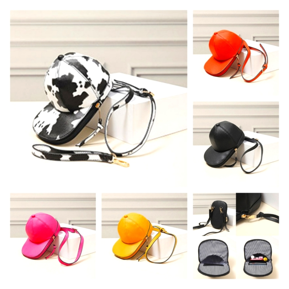 Faux Leather Baseball Cap Crossbody Bag